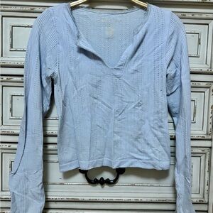 Women's Light Blue V-Neck Knit Long Sleeve Top